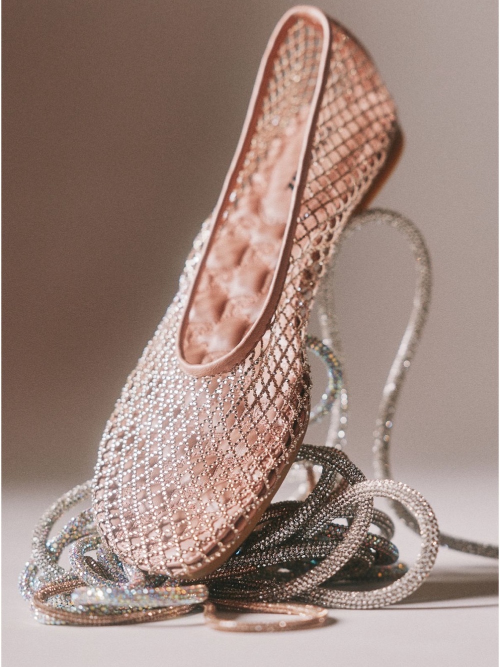 Lola Cruz sequin mesh nude Ballet Flat NEW